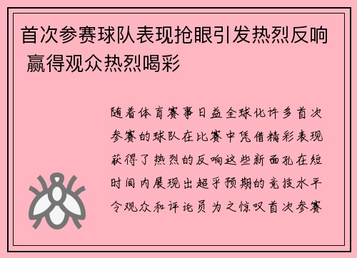 首次参赛球队表现抢眼引发热烈反响 赢得观众热烈喝彩